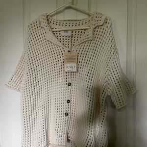 Leap Concept Amena/Argos Cardigan Sweater Large Cream Open Knit Sweater Crochet